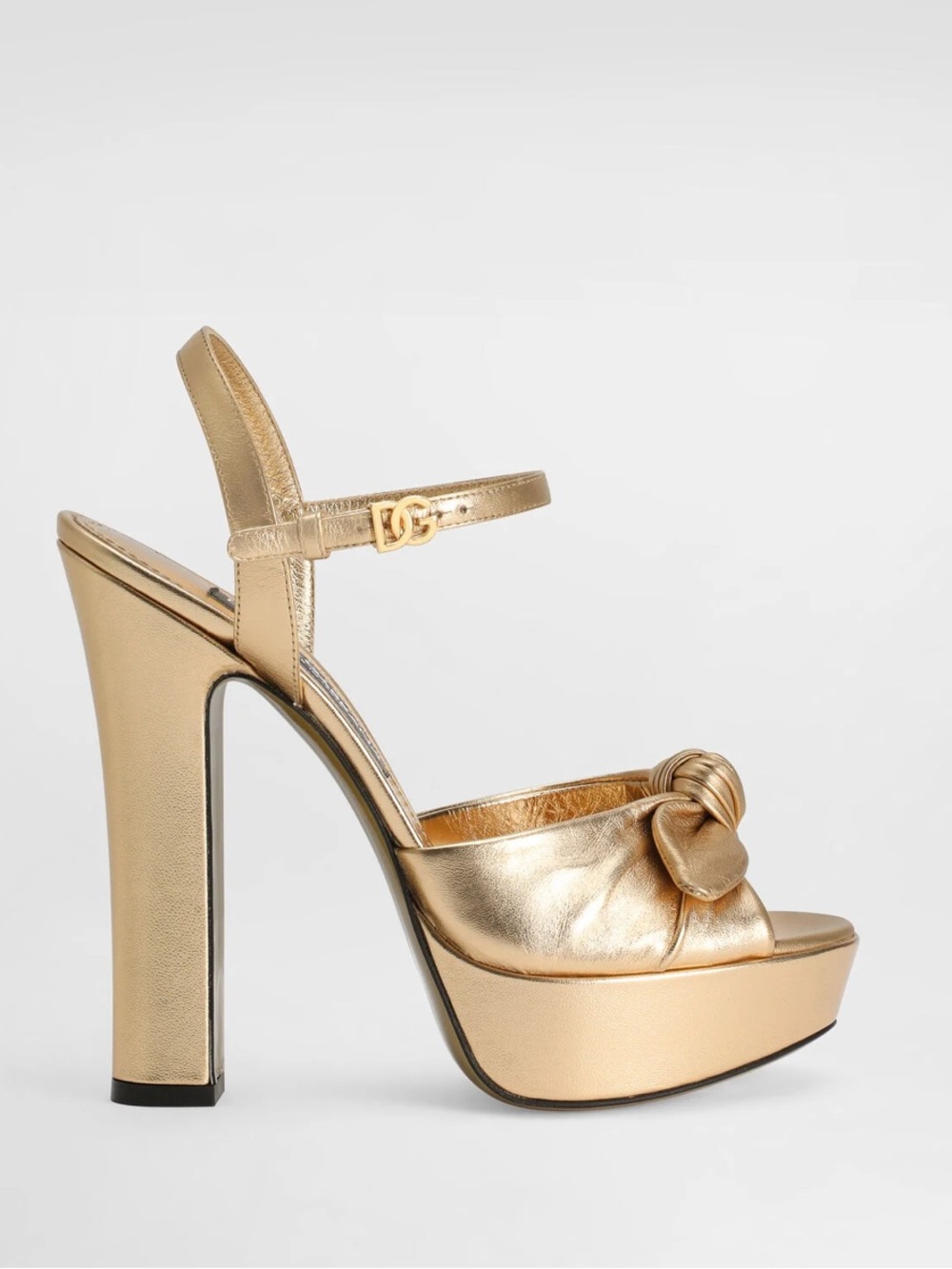 Dolce & Gabbana Metallic Gold Platform Sandals with Knot Detail